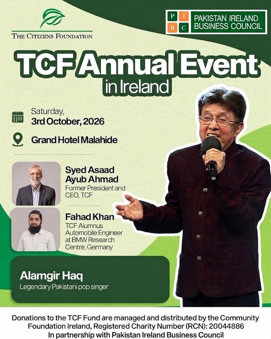 TCF Ireland Annual Event 2026 poster featuring Alamgir
